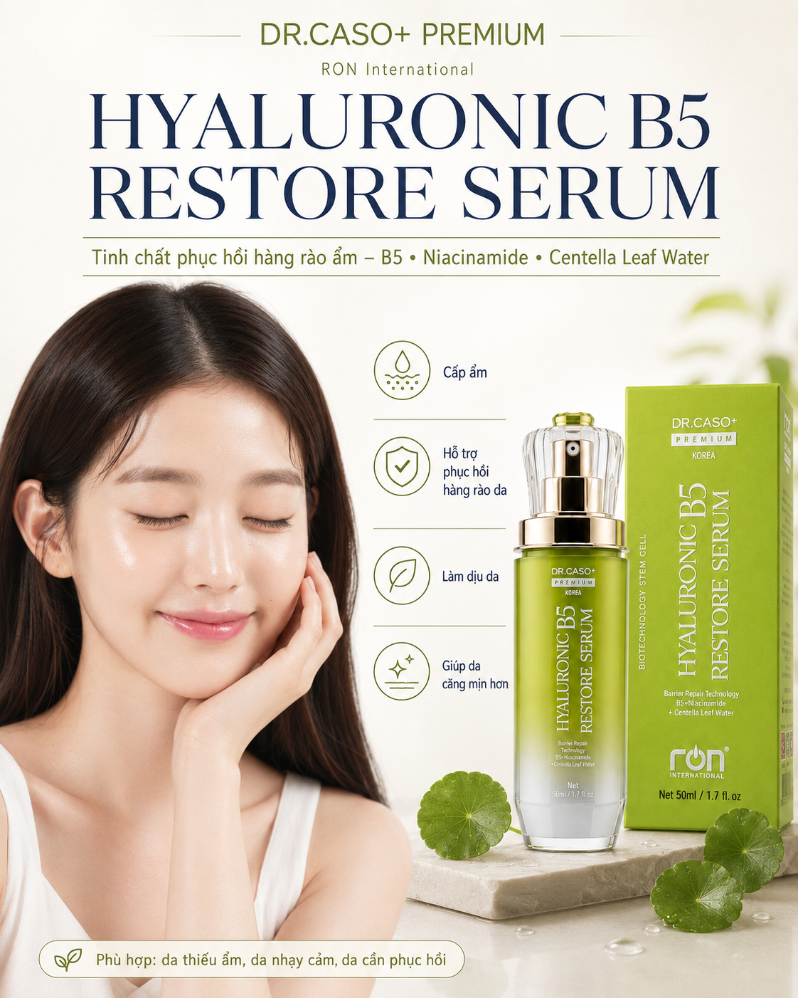 DR.CASO+ PREMIUM HYALURONIC B5 RESTORE SERUM/Tinh Chất Phục Hồi Hàng Rào Da B5 – Hyaluronic Đa Tầng Công Nghệ Sinh Học